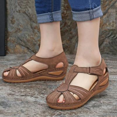 Summer Women'S Shoes Large Size Hollow Women'S Shoes Sewing Line Wedge Heel Round Head Hollow Laser Sandals Women