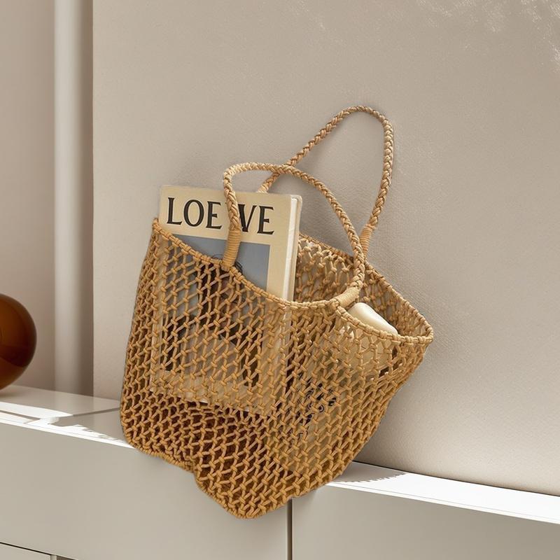 Hollow Cotton Rope Handwoven Fishnet Bag - Lazy Vintage Cotton Shoulder Tote for Beach Vacation