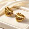Gold Heart Vertical Stripe Stainless Steel Fashion Earrings