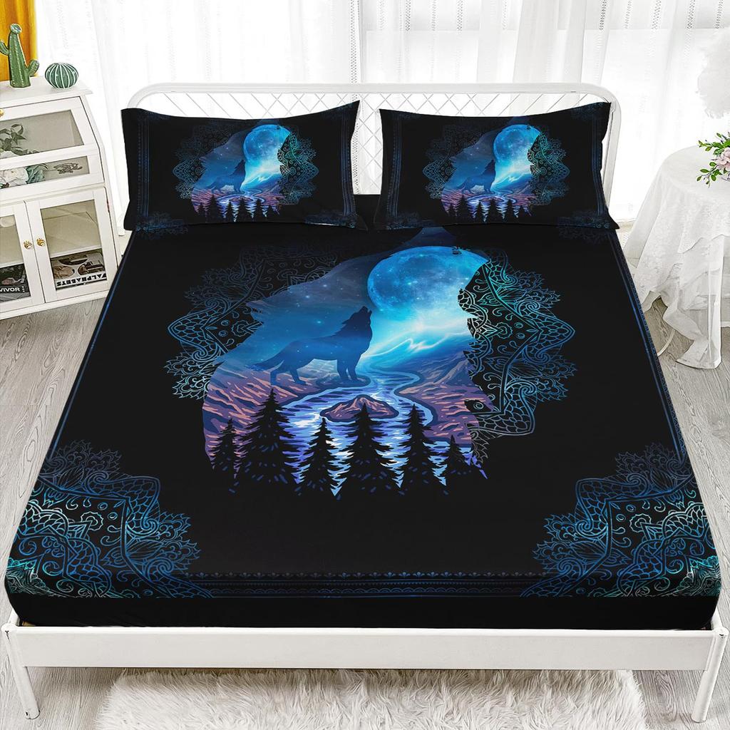 Purple Starry Night Galaxy Sheet Three-Piece Digital Printing Couple Outdoor Wolf Sheet Bedding