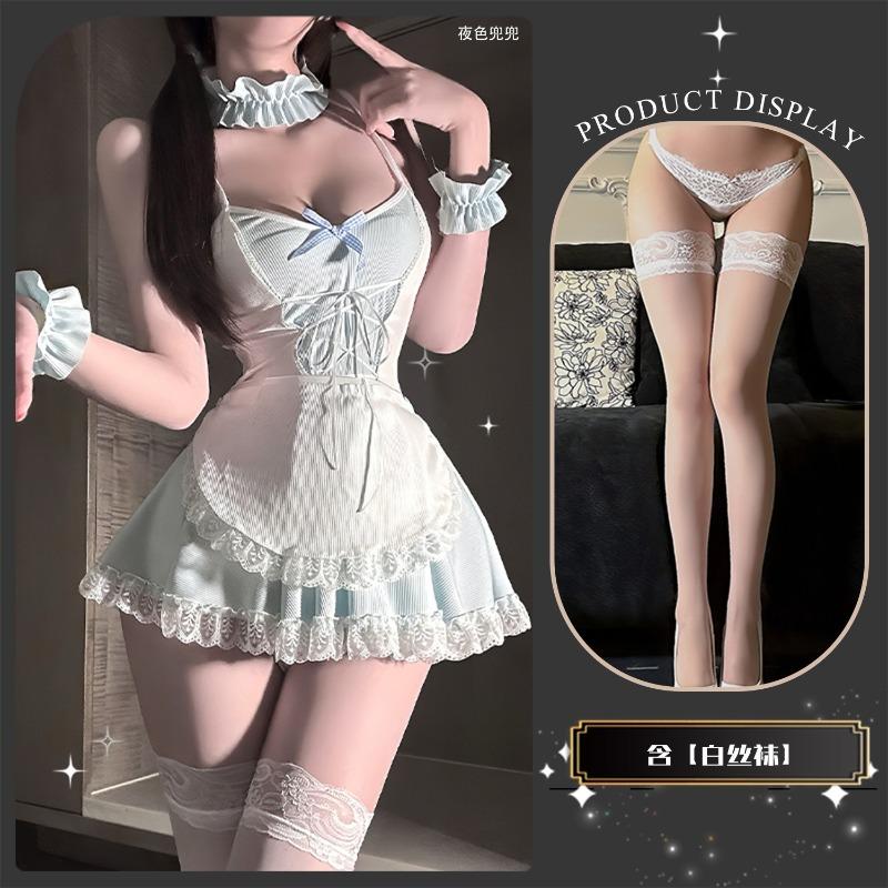 Lenjerie erotică feminină sexy drăguță menajeră sâni mici transparentă fierbinte flirt pat uniformă seducție qqny1