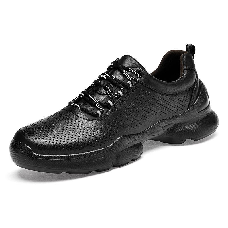Autumn New High-quality Leather Casual Shoes Non-slip Outdoor Thick-soled Solid-color Sports Shoes