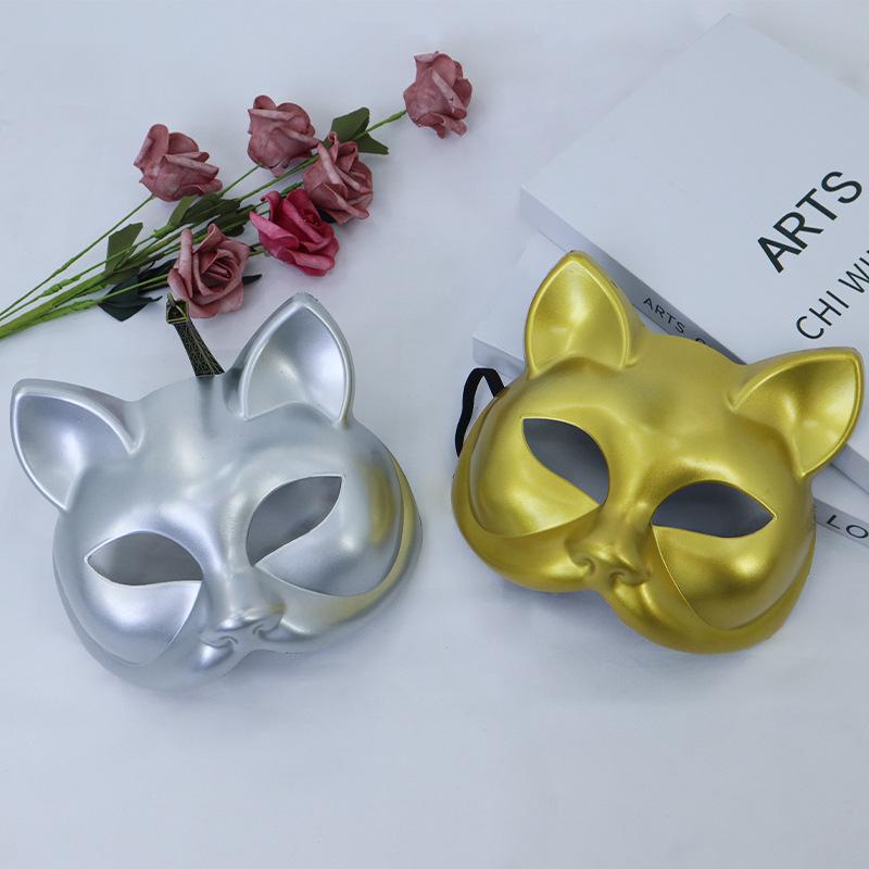 Halloween Cat Face Mask Plastic Old Vintage Light Plate Half Face Mask Venice Party Prom Dress Up Props