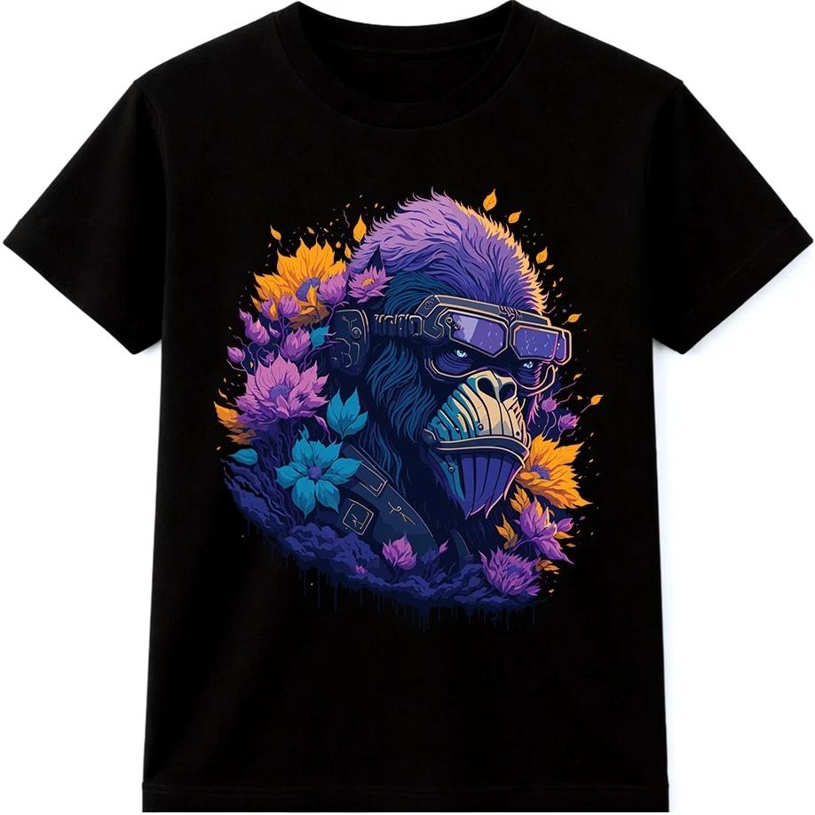 Gorilla Cyberpunk T Shirt Neon Futuristic Ape Sci Fi Streetwear Graphic Tee S