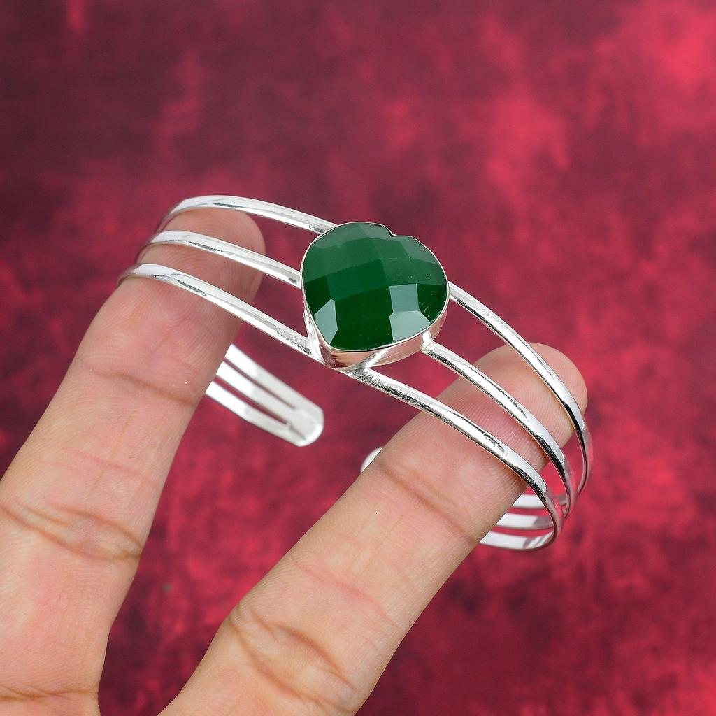 Bransoletka z zielonego onyksu, Bransoletka z biżuterią ze srebra próby 925, Piękna biżuteria z kamieniem szlachetnym onyksu, Prezent na każdą okazję