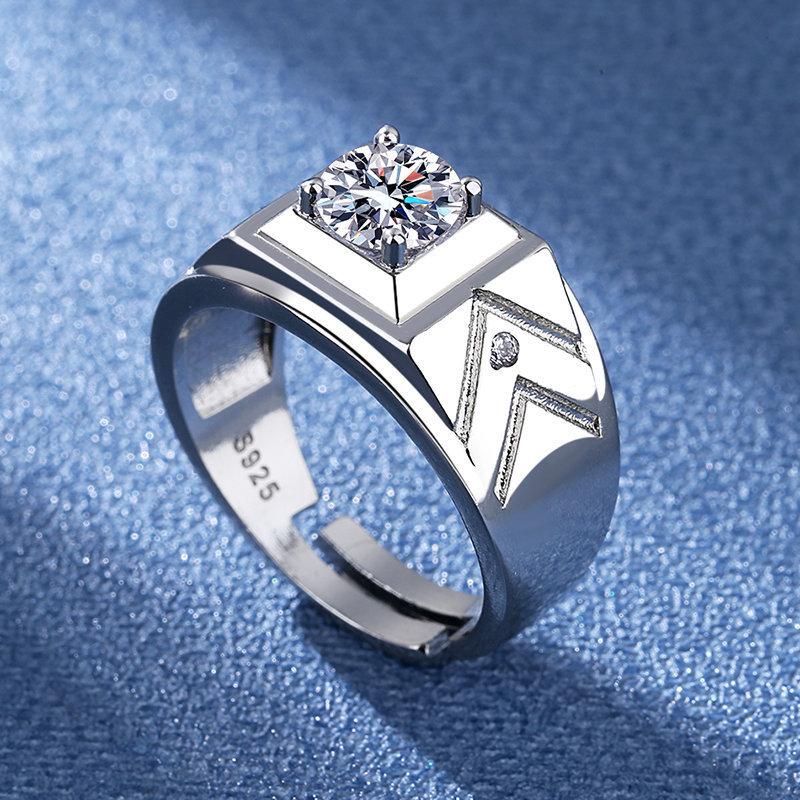 925 Sterling Silver Rings for Men Shining Crystal Adjustable Size Fashion Gifts Engagement Wedding High Quality Jewelry