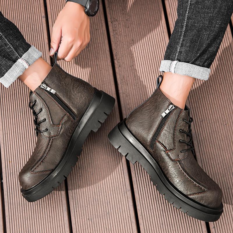 Fashion Thick soled men's boots Fashionable casual and versatile styles Outdoor leisure business party Daily office adult quality shoes