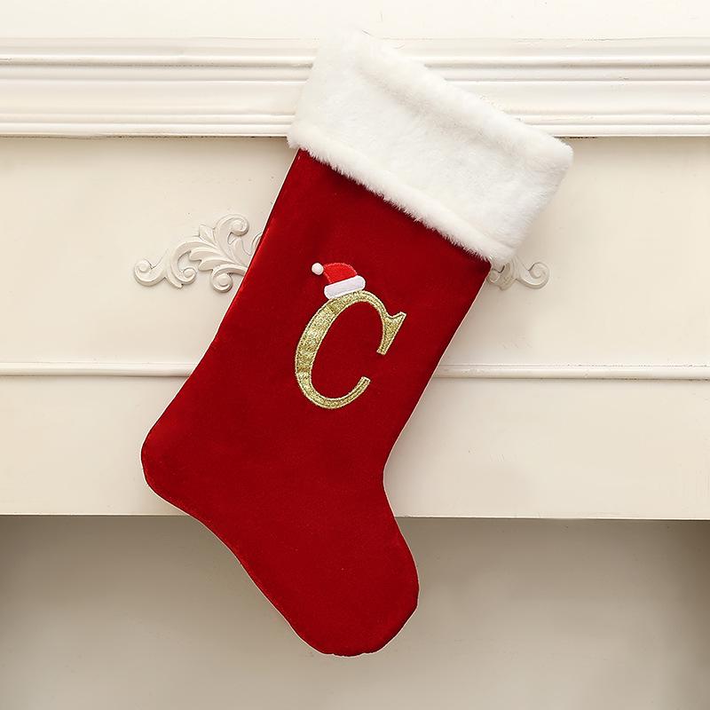 Children's Large Christmas Stocking with Alphabet Pendant - Cartoon Gift Bag Decoration
