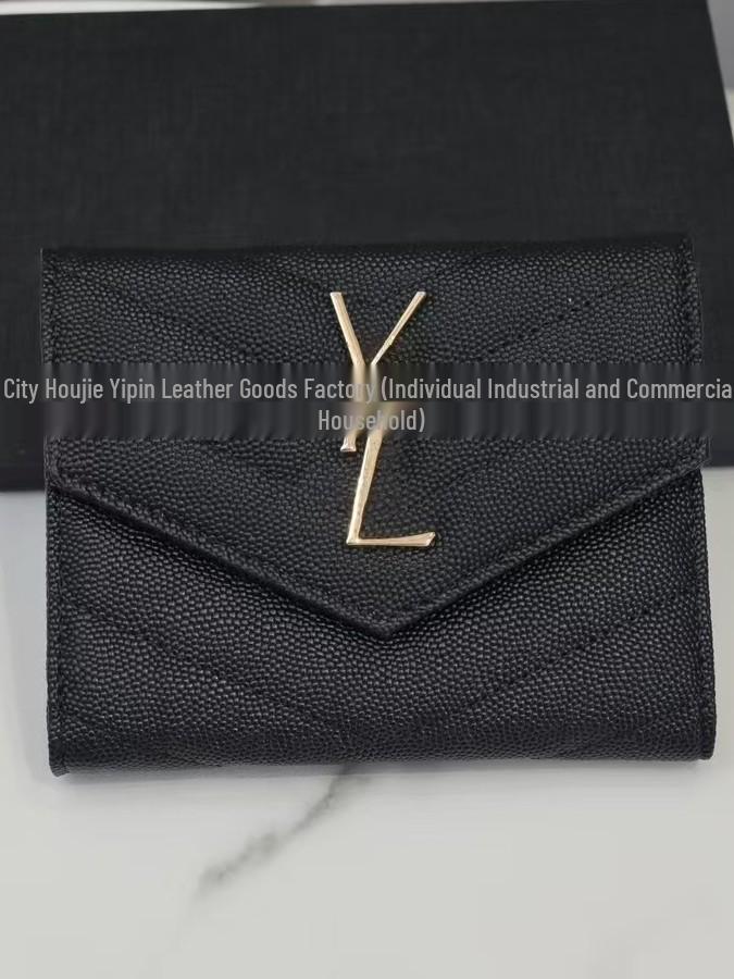 Äkta läder V-mönstrad treviks plånbok med flera kortfack och myntfack med stor kapacitet