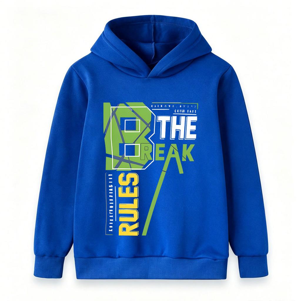 Kids Boys Girls Pullover Hoodie, Casual Break The Rules Graphic Long Sleeve Hooded Sweatshirt, Comfortable Soft Streetwear Top for Daily Wear 2-12 Yea