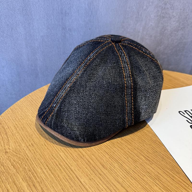 New Washed Old Retro Denim Splicing Octagonal Hat Literary Small Fresh Fashion Painter Hat Tide