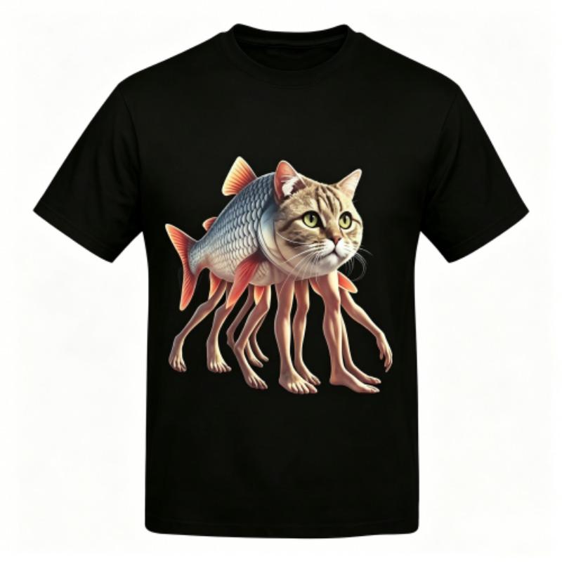 Funny Cartoon Fish Cat Monster Print Kids T-Shirts Summer Fashion Street Outdoor Casual T-shirt Tops for Boy and Girl's Tees Top