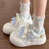 2025 New Little Girls' White Skate Shoes - Thick Soled Casual Sports Sneakers for Middle and Big Kids