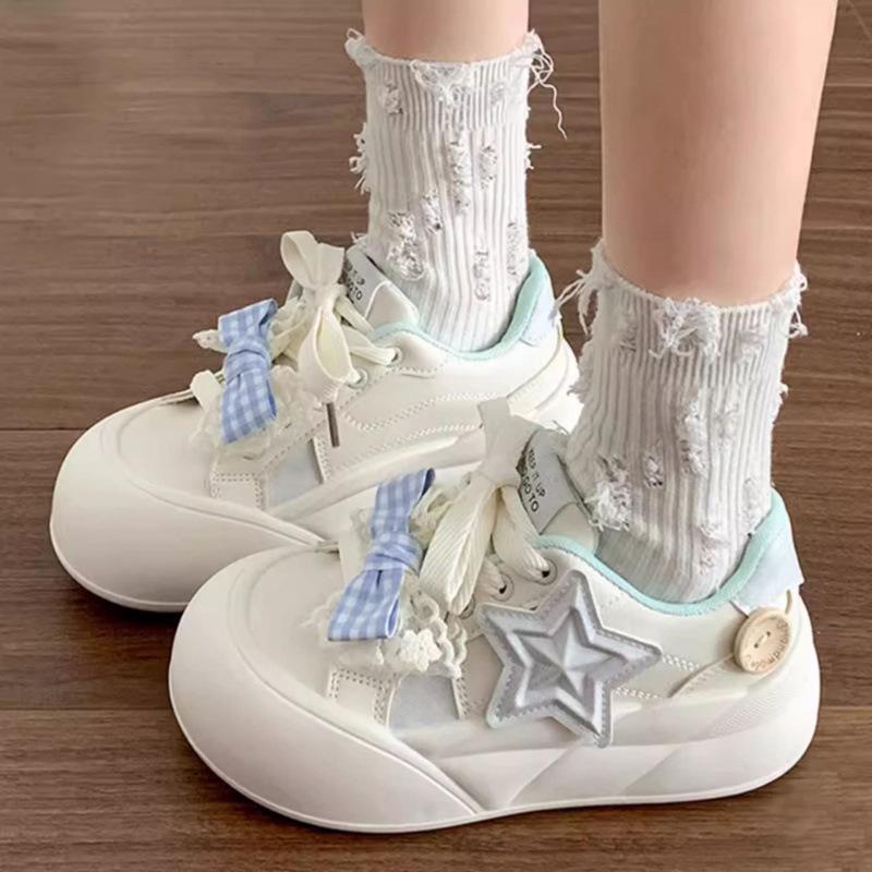 2025 New Little Girls' White Skate Shoes - Thick Soled Casual Sports Sneakers for Middle and Big Kids