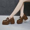 Platform loafers women's 2025 spring and autumn new versatile height increase one pedal thick heel black British style small leather shoes