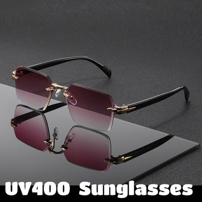 Men Women Fashion Rimless UV400 Sunglasses Metal Hinge Outdoor Ultraviolet Protective Eyewear Driving Travel Fashion Sunglasses