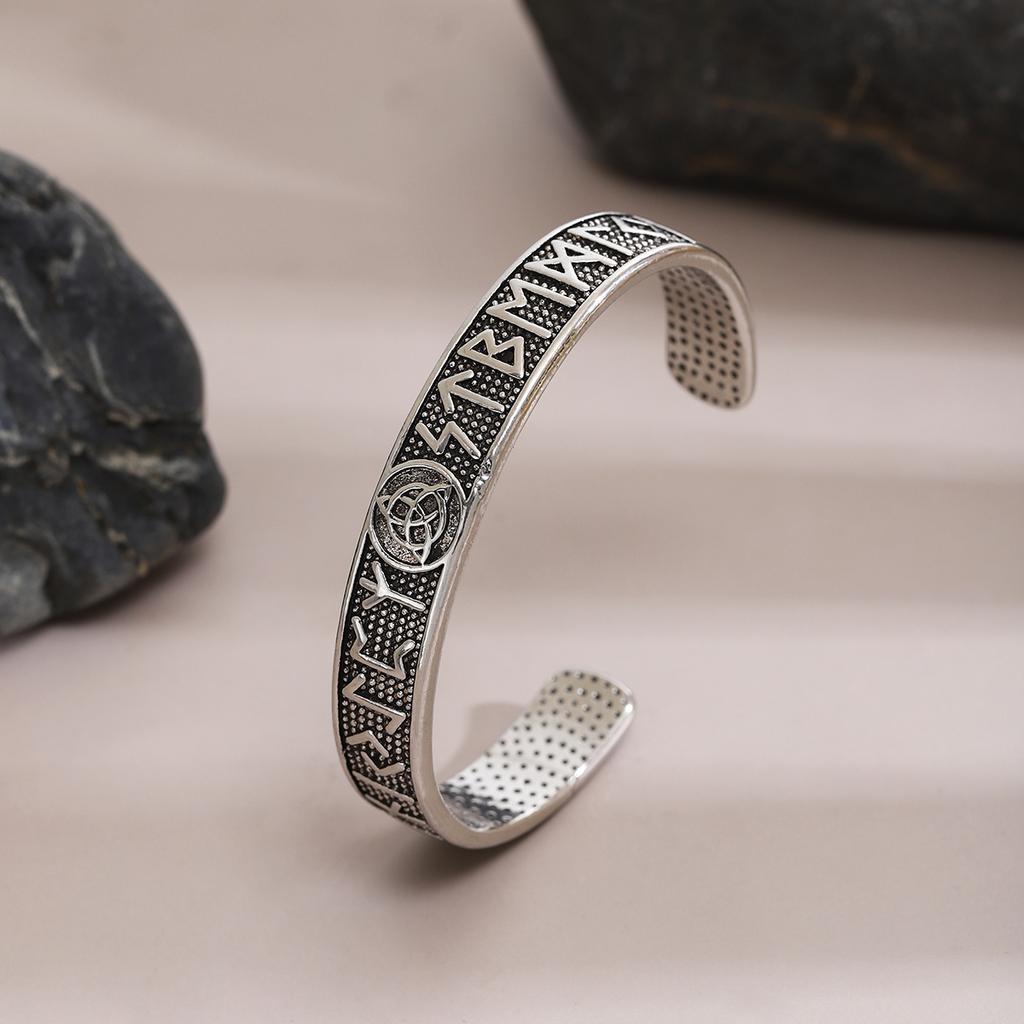 Retro Viking Rune Letter Open Bracelet Celtic Knot Triangle Design Fashion Personality Easy Match Men Women Norwegian Style