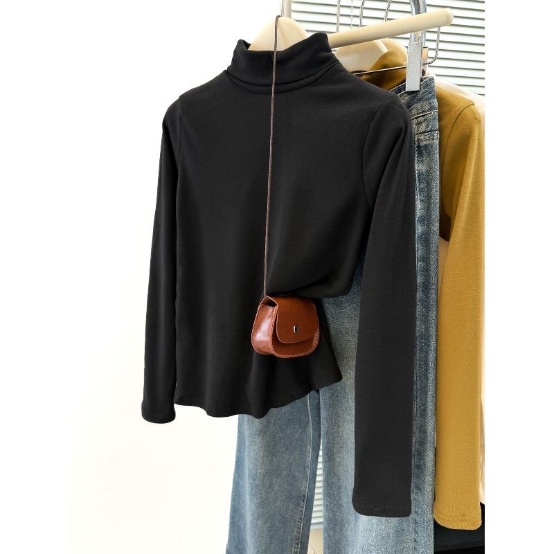 

Немецкий бархатный полированный теплый водолазка нижний слой женская осенне-зимняя облегающая футболка с длинным рукавом однотонный топ XL чёрный