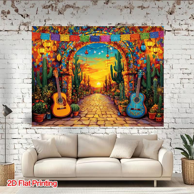 2D Colorful Talavera Mexican Street Party Decoration Background