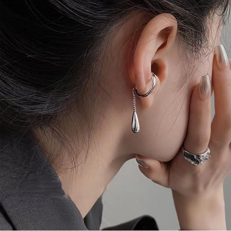 1 Piece C-shaped Metal Teardrop Tassel Clip Earrings for Women No Piercings Ear Cuff Cartilage Clips Fashion Jewelry