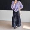 Korean Retro Floral Print Midi Skirt for Women - 2025 Spring/Summer Elastic Waist A-Line Umbrella Skirt