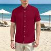 Men's Casual Loose Fit Short Sleeve Shirt Stand Collar Button Front Lightweight Summer Top