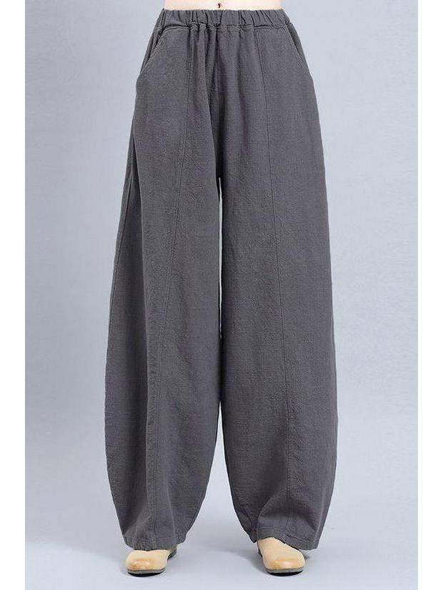 High-Waisted Japanese Drapey Lantern Harem Pants - Retro Cotton Linen, Elastic Waist, Loose Fit