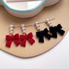 Red Bow Pearl Flocked Earrings: S925 Silver Needle, Women's Autumn/Winter Fluffy Studs