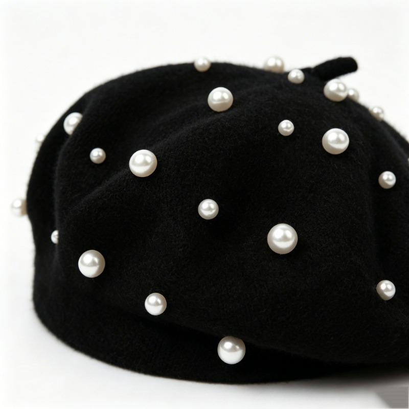 Women S Pearl Plush Beret Hat Vintage Fashion Elegant Lady Hat