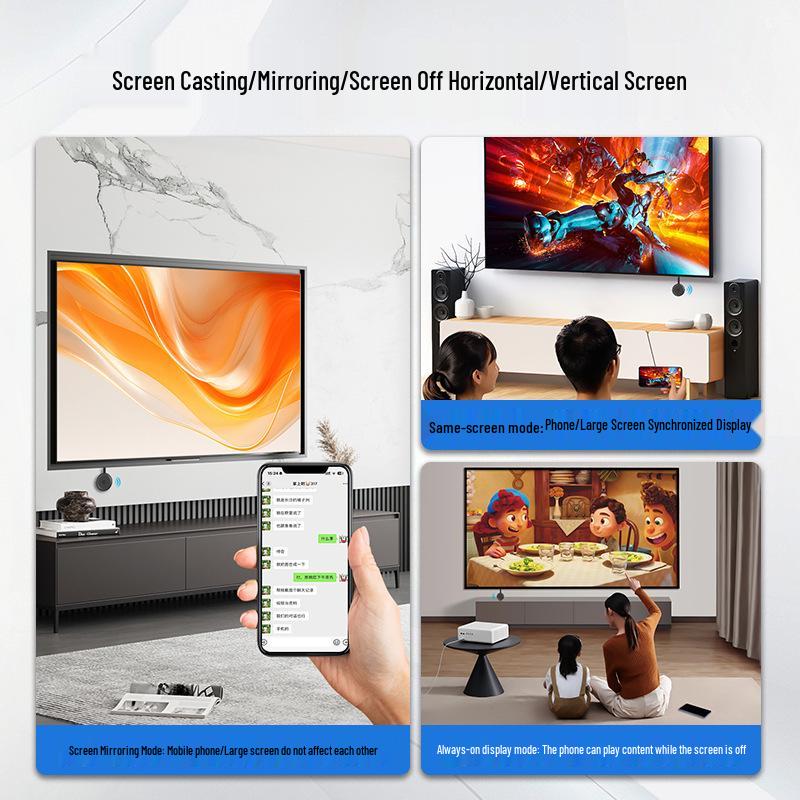 Wireless HDMI Mirroring Device for TV and Mobile - HD Projection, Vertical & Horizontal Screen, Upgraded Version, No Screen Cutting