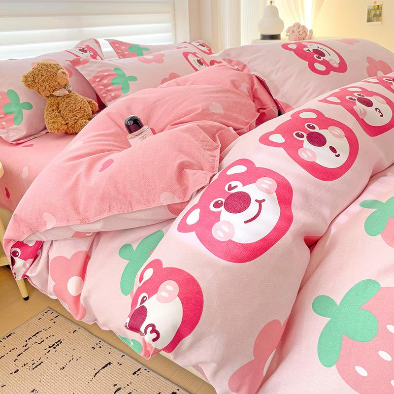 Class A Maternal And Infant Grade Small Fresh Pure Abraded Four-Piece Set Skin-Friendly Bed Sheet Washed Cotton Quilt Cover Student Dormitory 3Pcs Set