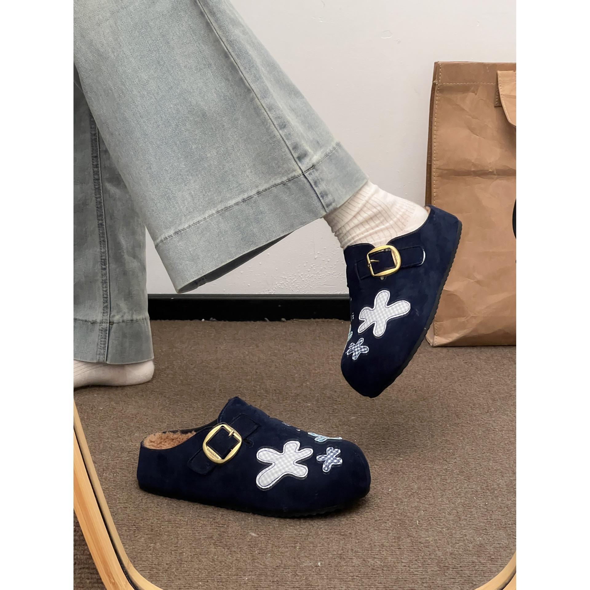 Флисовая сумка с толстой подошвой, полусапожки-шлепанцы Birkenstocks, женские, нескользящие, с мягкой подошвой, хлопковые тапочки 35