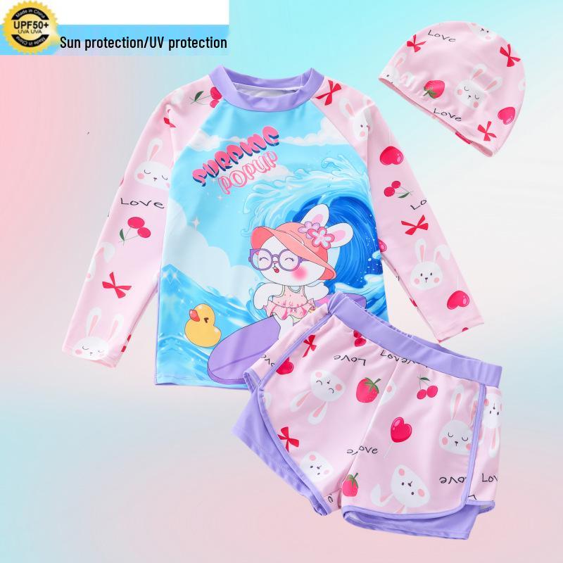 Kids' Cartoon Rabbit Sun Protection Swimsuit - 2-Piece Set for All Sizes
