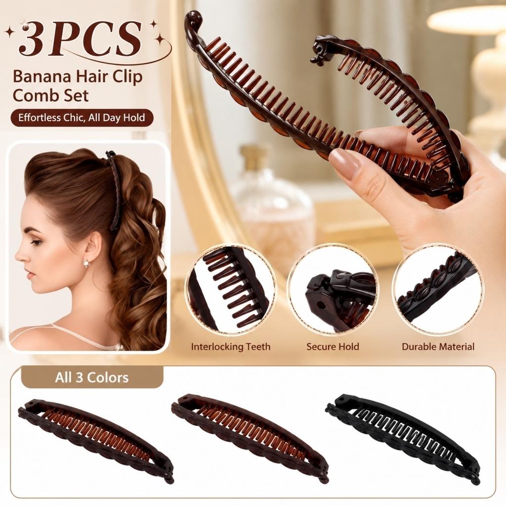 3PCS Hair Styling Clips Set Banana Clip Hair Comb Hair Accessories for Various Hair Types and Styles Durable Practical Design