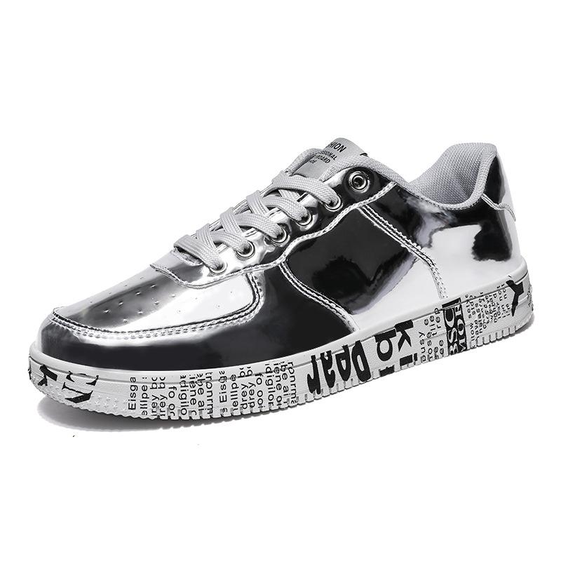 Brand Fashion Mirror Luxury Shoes for Men Women Glitter Leather Shoes Casual Men Golden Designer Shoes Men Sneakers Big Size 46
