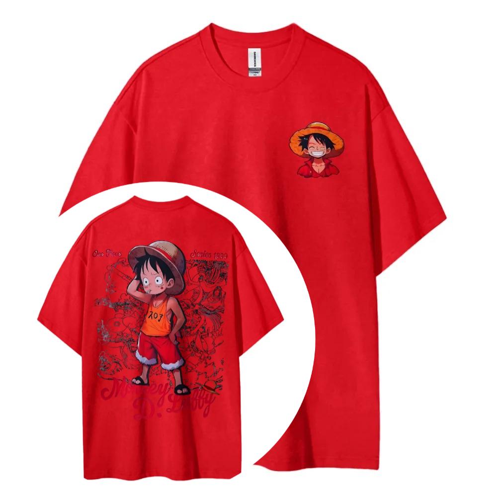 One Piece Animation Derivatives Luffy Printing Top Mens and Womens Summer Fashion Breathable Street Y2K Shortsleeved TShirt