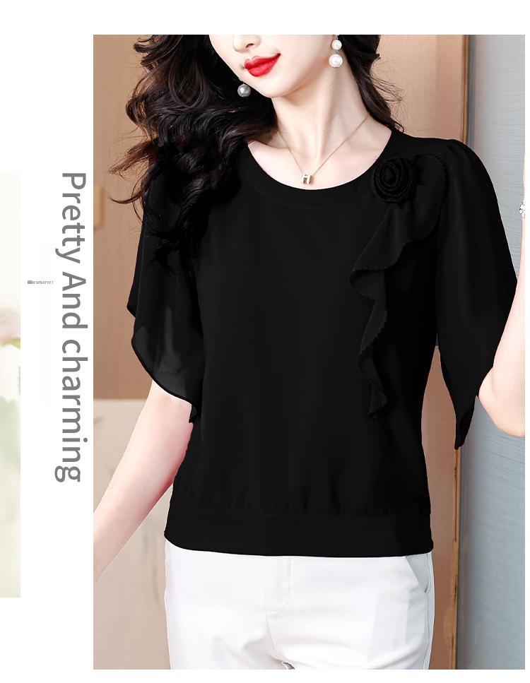 2025 Summer Chic Chiffon Blouse: Women's Floral Short-Sleeve Top