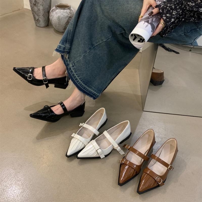 Pointed Toe Mary Janes High Heels Women Pleated Belt Buckle Ladies Shoes Fashion Low Heel Pumps Office Party Wedding Shoe 2024