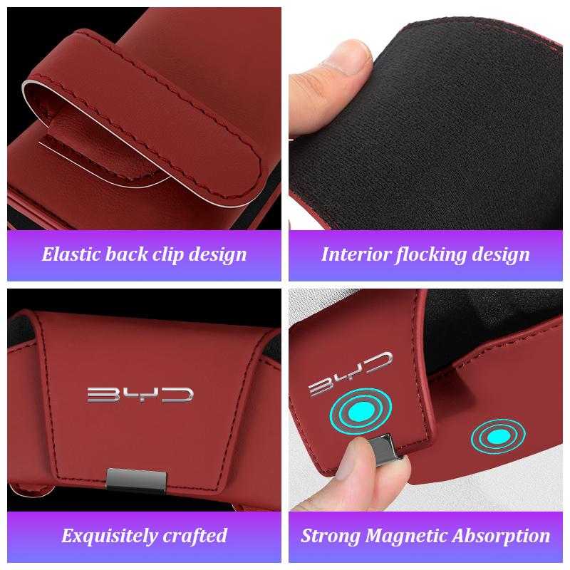 Leather Car Visor Glasses Case For BYD Song Plus Sealion 6 Seal U Tang L Dmi EV F3 I3 S7 G3 M6 L3 Seagull Sunglasses Holder Box