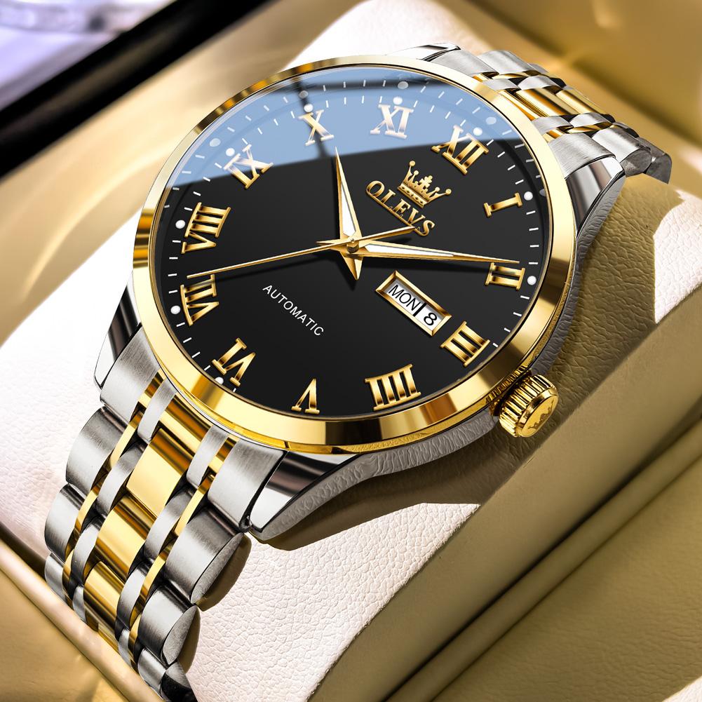New OLEVS Watches Rome Time Blue Automatic Mechanical Watch For Men Waterproof Stainless Steel Clock