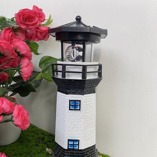Solar Rotating Lighthouse Garden Light with Auto-On/Off Weather-Resistant & Easy Setup Romantic Night Lamp Resin Plastic Outdoor Decor for Yard Patio
