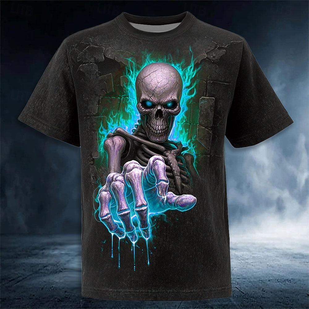Men's Optical Illusion 3D Bone T Shirt Short Sleeve T Shirt 3D Print Crew Neck Shirt Exaggerated Designer Horror Party
