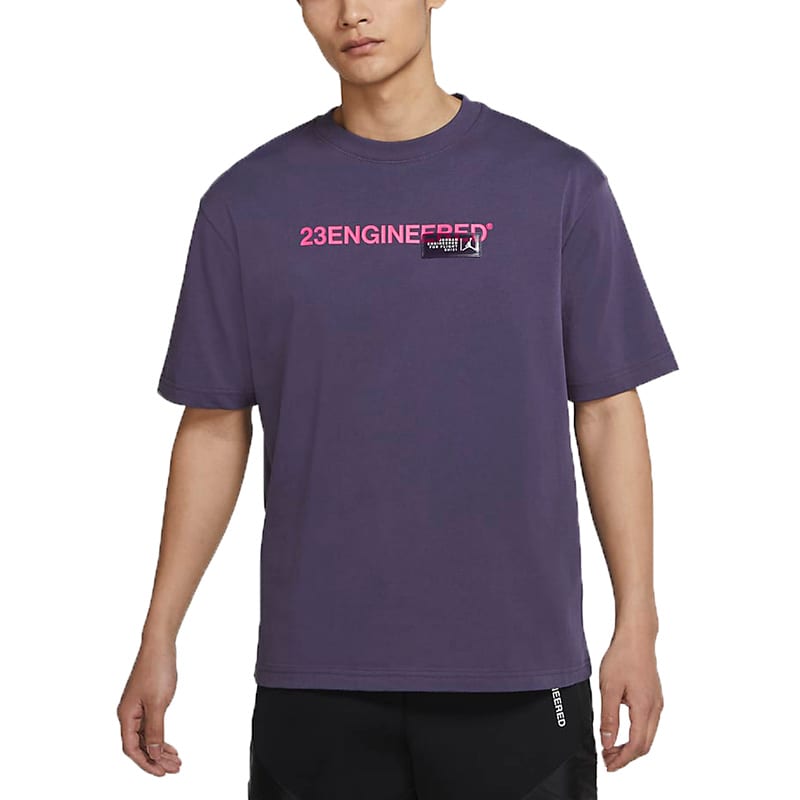 Jordan T Shirts Men's Purple Crew Neck Moderate Straight Fit CZ5182-573