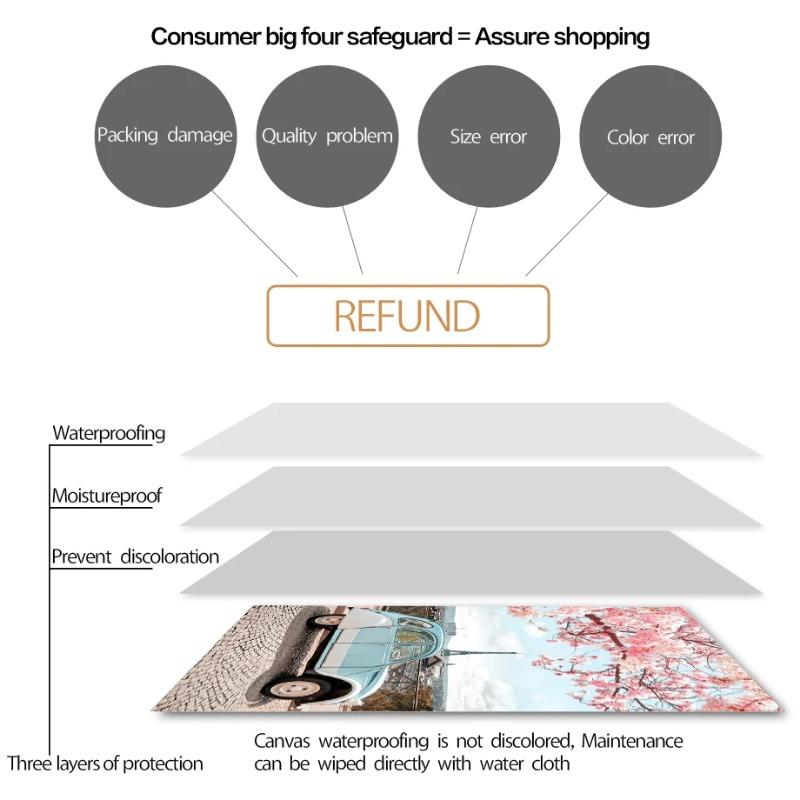 Paris City Pink Flower Peach Blossom Vintage Car Bike Wall Art Mural Canvas Painting Living Room Home Decor Poster Print Picture