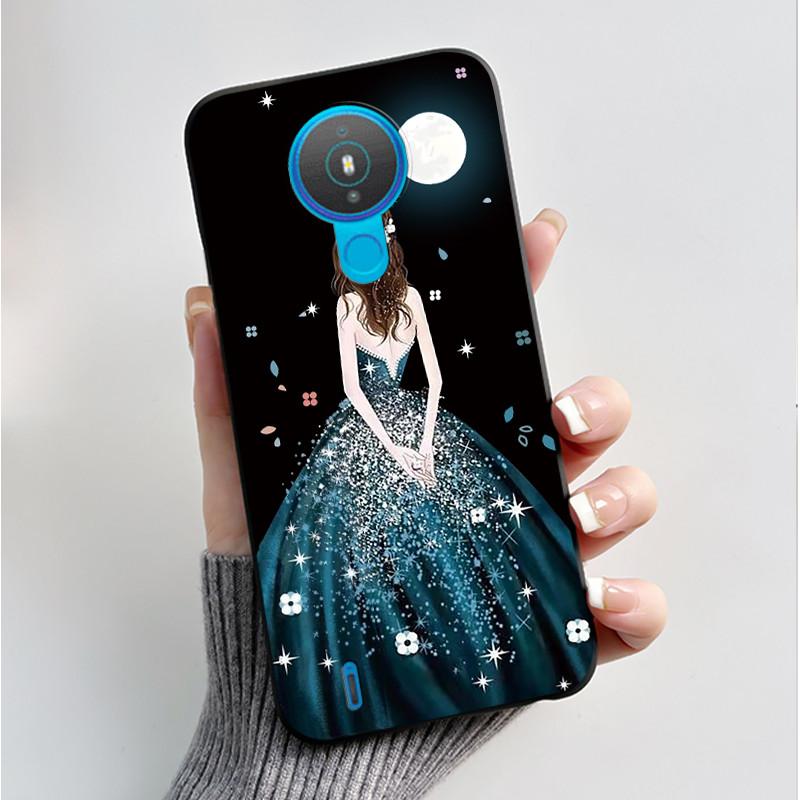 For Nokia 1.4 TA-1322 Nokia 3.4 TA-1288 TA-1285 TA-1283 Case Fashion Flower Painted Phone Casing Black Soft Silicone Back Cover