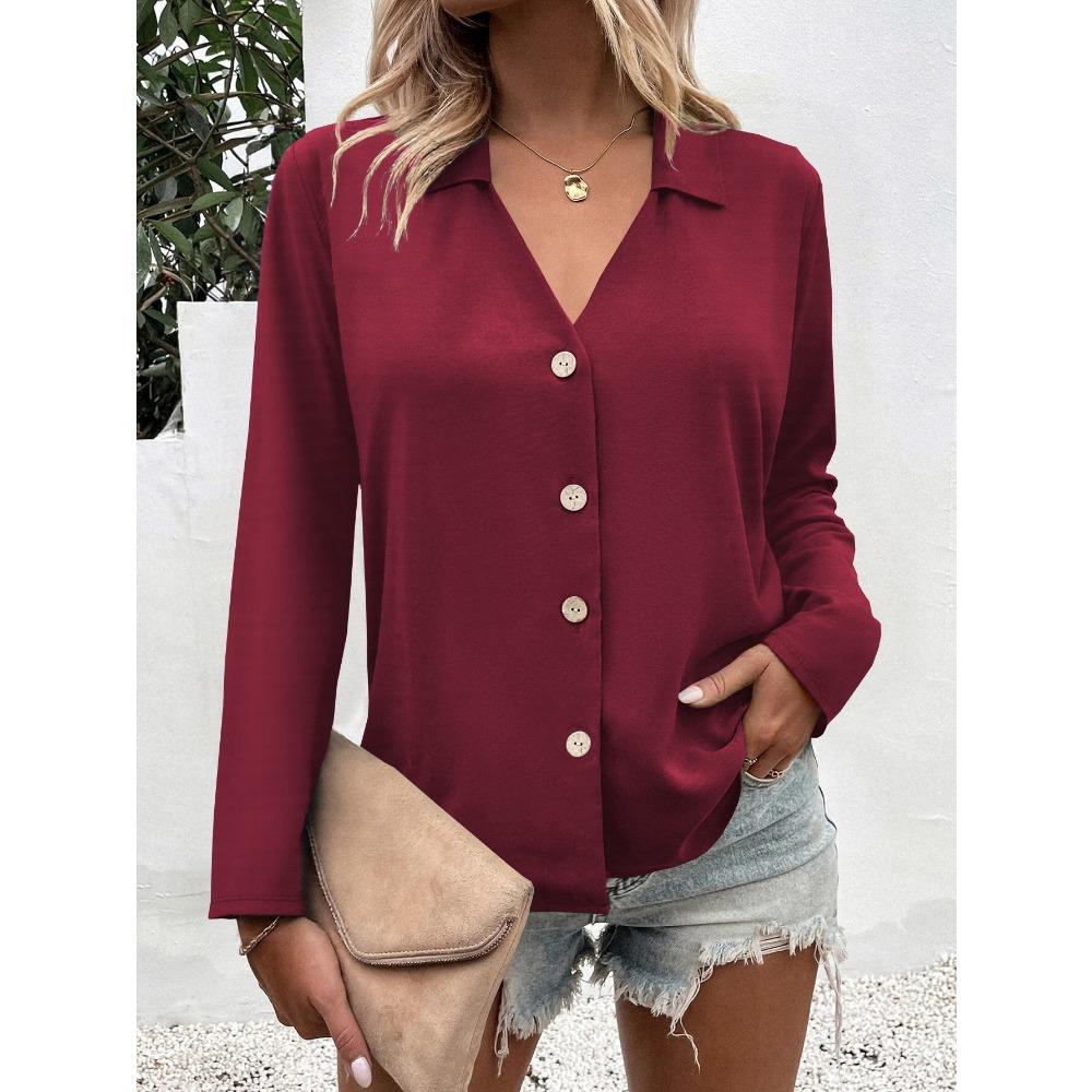 2025 Spring and Summer New Women's Solid Color Long Sleeve Ice Silk Elegant Button-up Shirt for Women