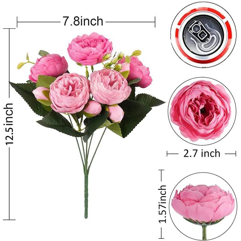 30cm Rose White Peony Artificial Flowers Bouquet 5 Big Head and 4 Bud Cheap Fake Flowers for Home Wedding Decoration Indoor