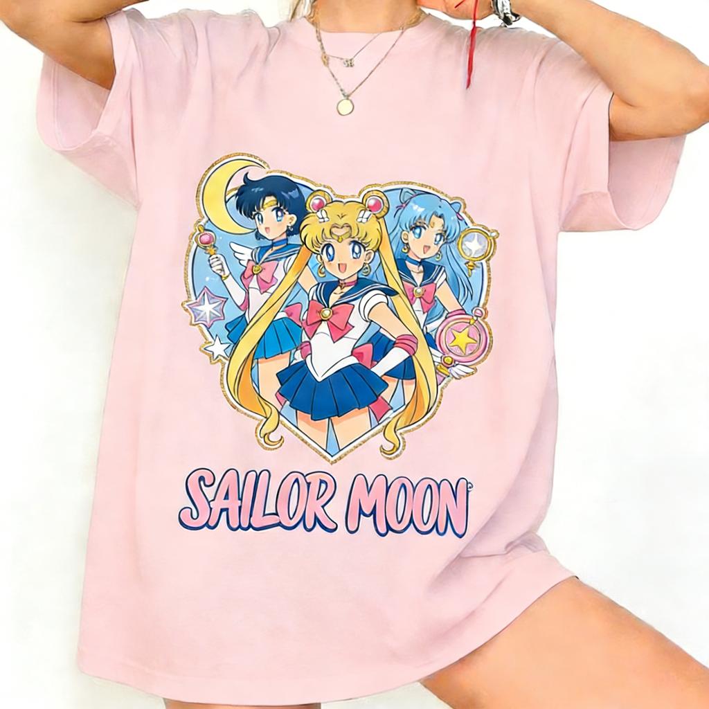 Summer 2026 Sailor Moon Core Trio Love Group Trend 100 Cotton Printed Loose Tshirts for Boys and Girls Parentchild Tops