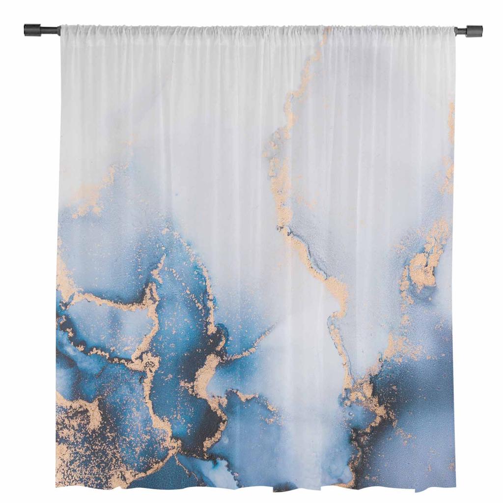 Abstract Marble Watercolor Sheer Curtains for Living Room Decoration Window Curtains for Kitchen Tulle Voile Organza Curtains