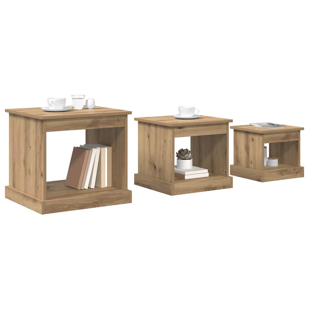 Coffee Table Set of 3 Artisan Oak 48 X 45 X 45 Cm Engineered Wood